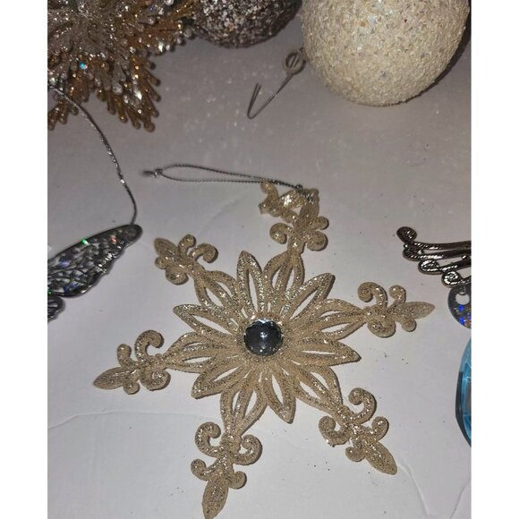 Set Of 12 Glittery Christmas Ornaments - Snowflakes Balls & Angel Decorations - Picture 6 of 16